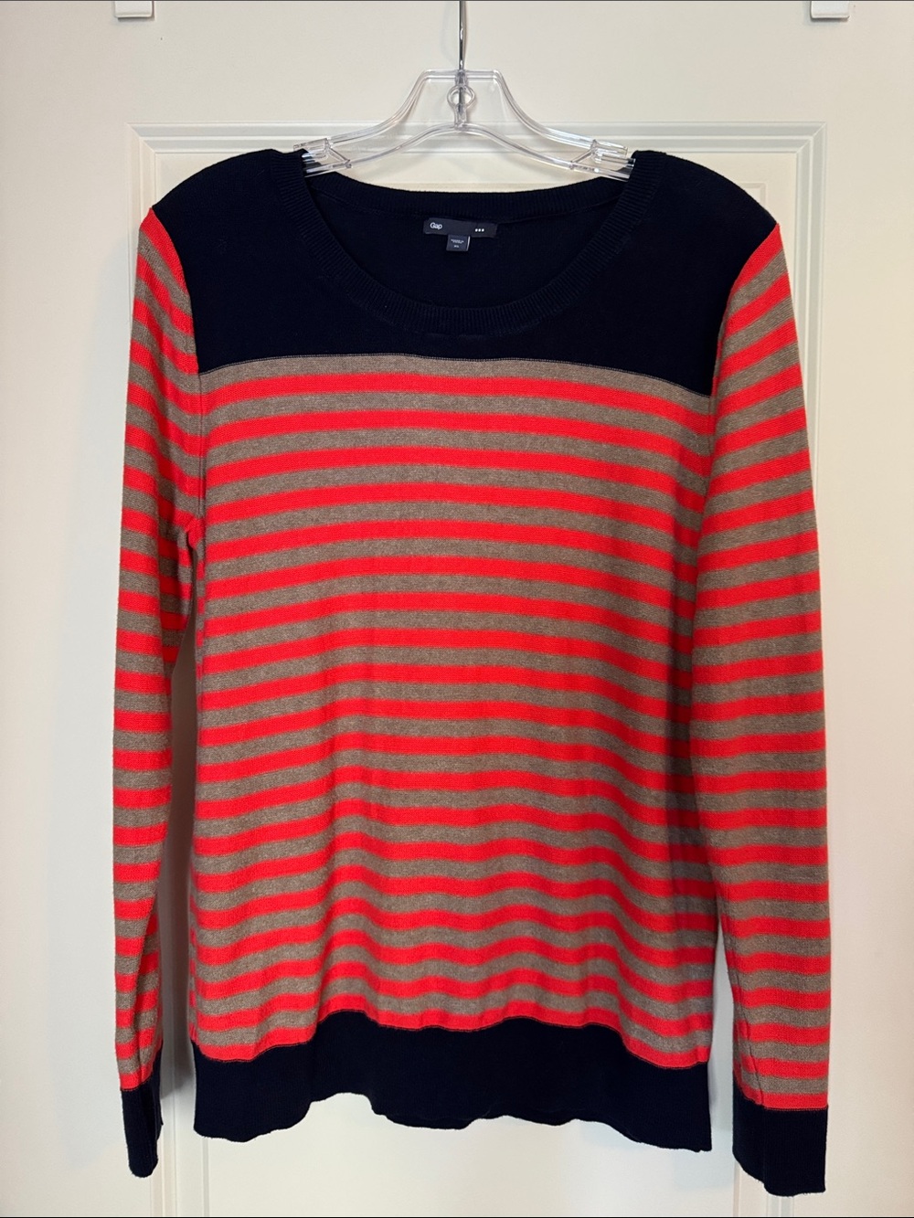 GAP Striped Scoopneck Sweater in Orange, Navy and Tan